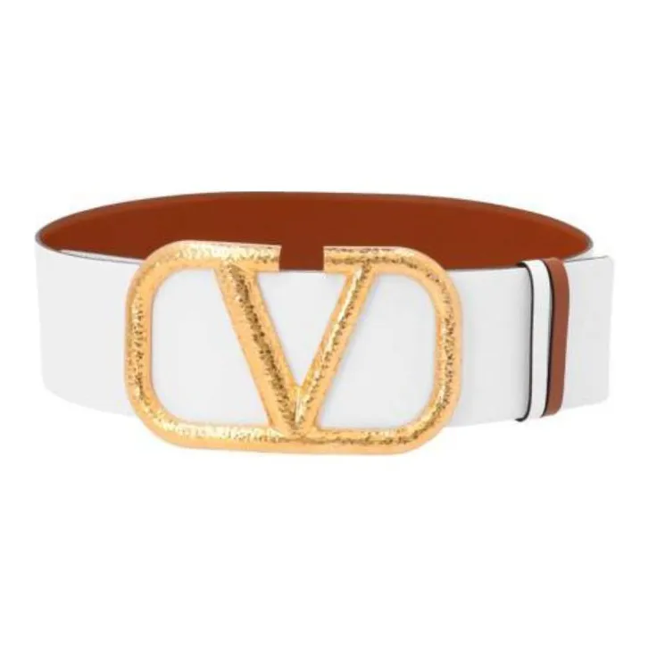 Valentino V Logo Decoration Smooth Buckle Leather Belts Women's Width 6.9CM-1