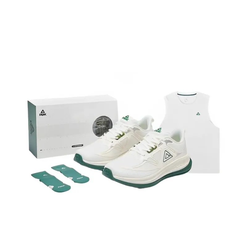 PEAK Cushioned Wear Resistant Breathable Low Top Running Shoes Men's White Green Special Shoebox Version-5