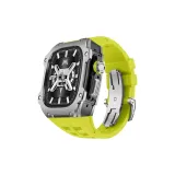Black Case Silver Bezel, Mustard Green Strap