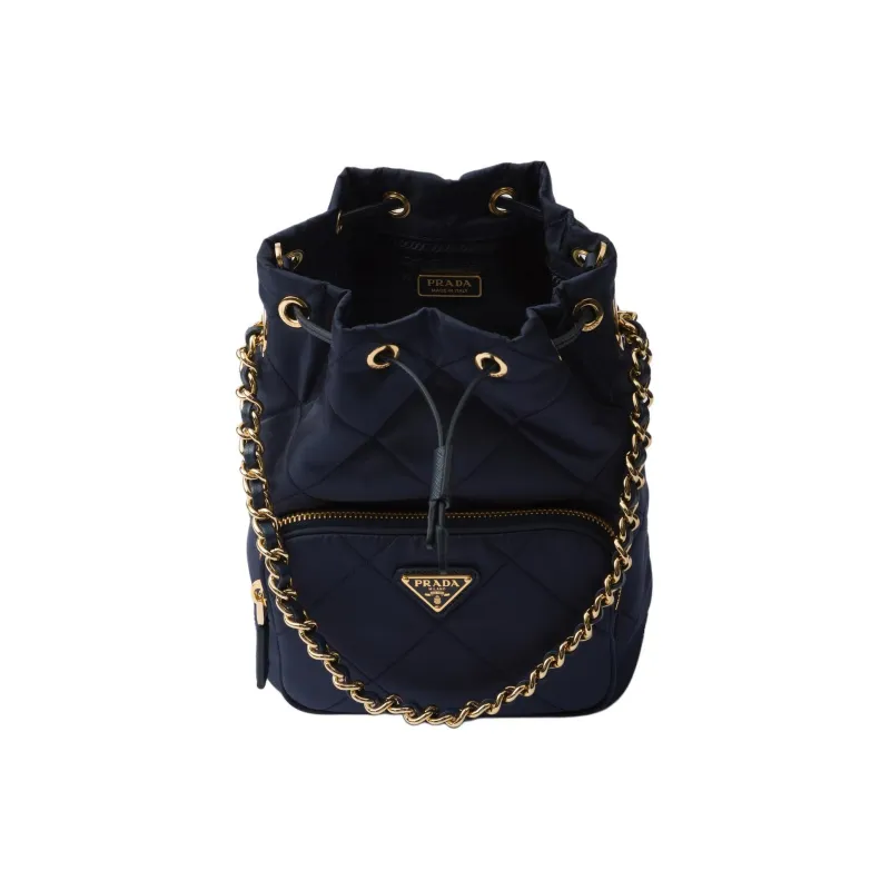 PRADA Re Nylon Fabric Bucket Bag, Crossbody Handbag, Shoulder Bag Women's Blue-3