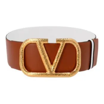 Valentino V Logo Decoration Smooth Buckle Leather Belts Women's Width 6.9CM