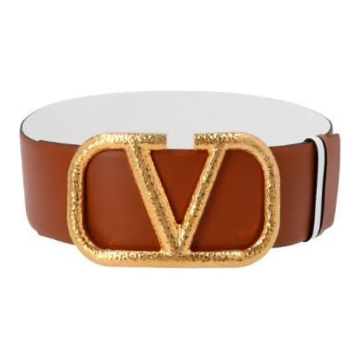Valentino V Logo Decoration Smooth Buckle Leather Belts Women's Width 6.9CM-0