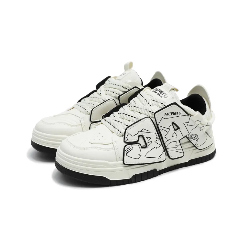 Meiretu Puffy Shoes Anti Slip Wear Resistant Low Top Skateboard Shoes Men's White-1