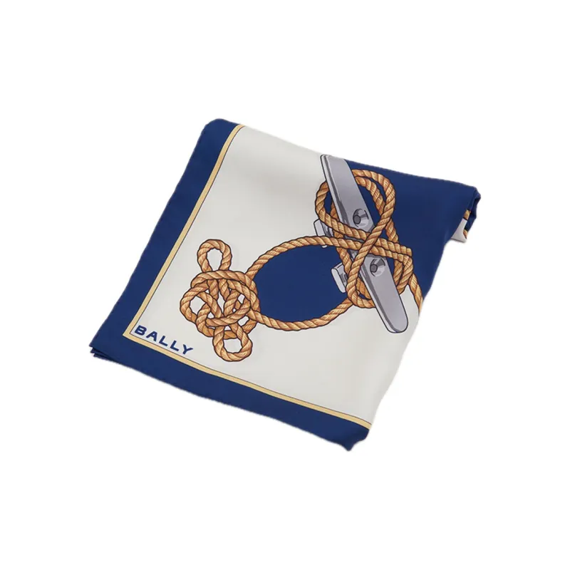 BALLY Silk Scarves Women's White/Blue-6
