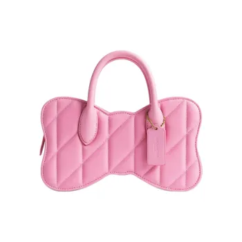 COACH Sheepskin Bowknot Shoulder Bag Crossbody Bag Handbag Medium Size Women's Fresh Pink