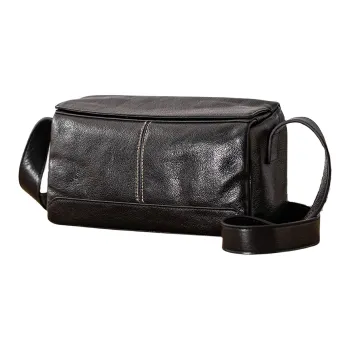 Back Step Cow Leather Pillow Bag Messenger Bag Shoulder Bag Unisex Black
