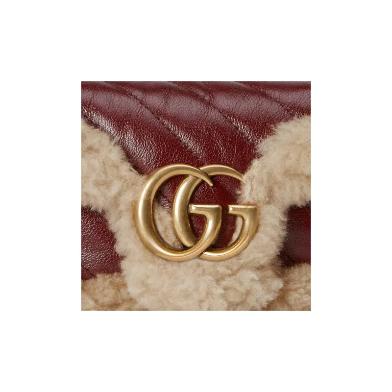 GUCCI GG Marmont Shearling With Leather Crossbody Bag, Shoulder Bag Women's-7