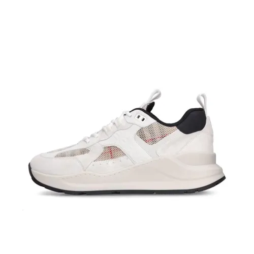 Burberry Logo Print Leather, Suede And Check Mesh Sneakers Archive Beige White Women's