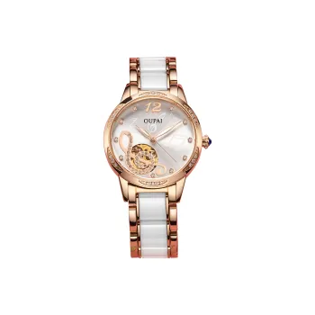 OUPAI Automatic Mechanical Movement Ceramic Strap Watch Women's Watch White Dial OP80055MU