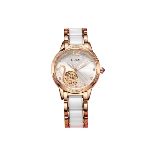 OUPAI Automatic Mechanical Movement Ceramic Strap Watch Women's Watch White Dial OP80055MU