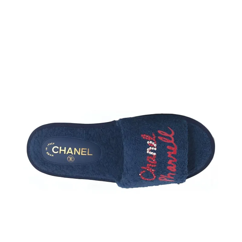 CHANEL Odor-Resistant Slide Slippers Women's Blue-1