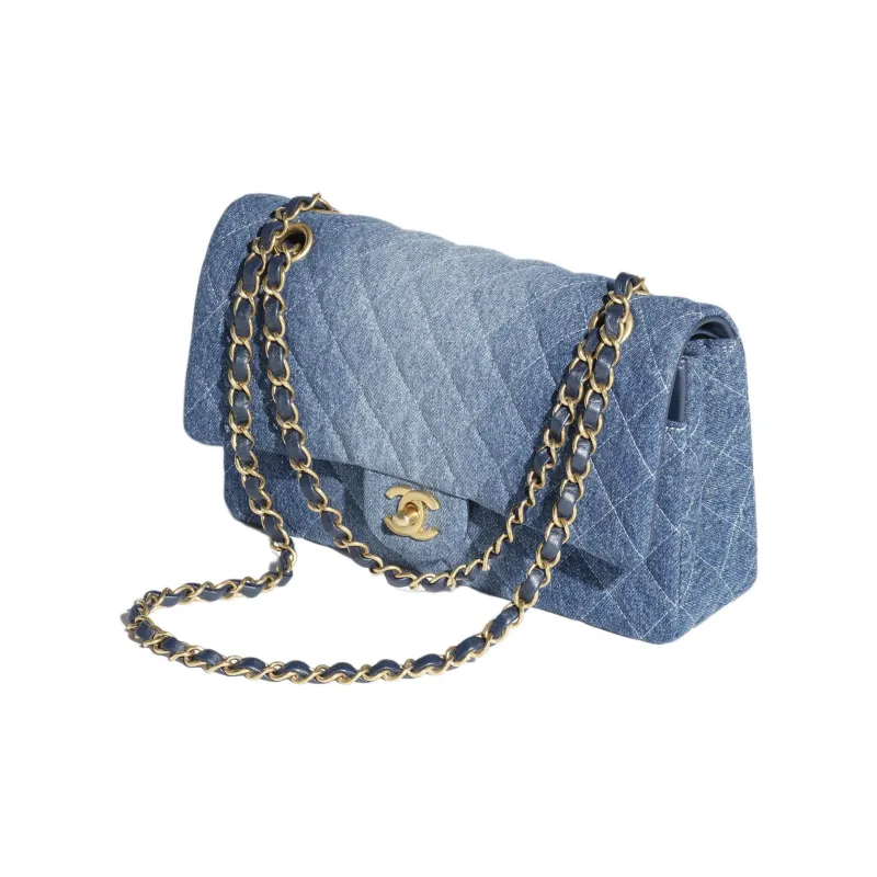CHANEL Classic Flap CF Washed Denim Crossbody Bag, Shoulder Bag Regular Women's Blue-1