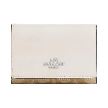 COACH Micro Coated Canvas With Smooth Leather Coin Purse Wallet Small Size Women's White