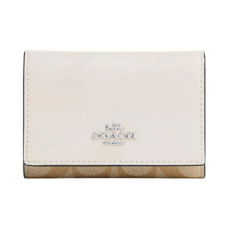 COACH Micro Coated Canvas With Smooth Leather Coin Purse Wallet Trumpets Women's White-0