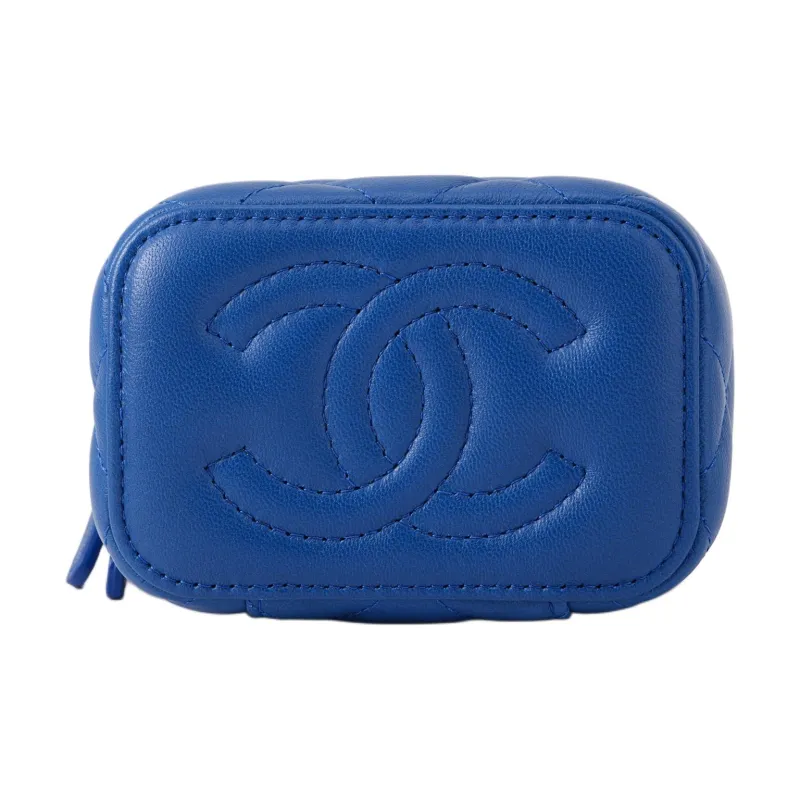 CHANEL Lambskin Box Bag, Makeup Bag, Shoulder Bag, Crossbody Bag Trumpets Women's Blue-3