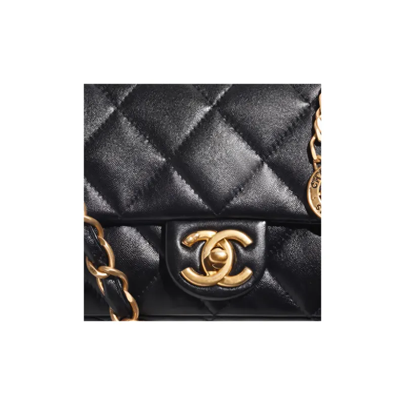 CHANEL Lambskin Flap Bag, Handbag, Shoulder Bag, Crossbody Bag Women's Black-4