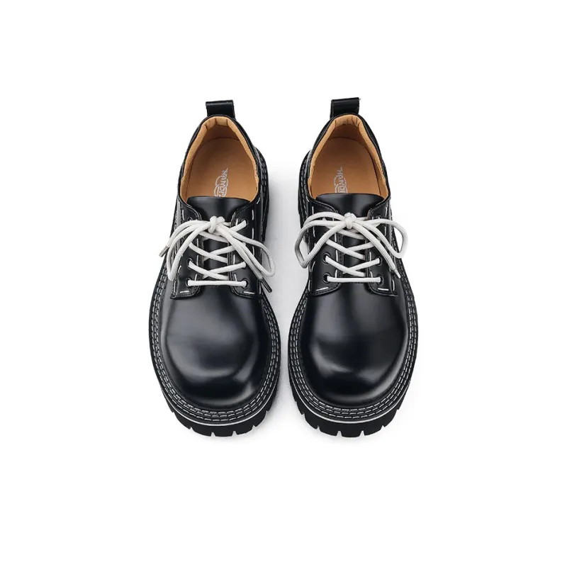 HANQIAORIJI Heavy Industry Clenafit Advanced Touch Derby Shoes Dress Shoes Unisex White Thread Black Fabric-5