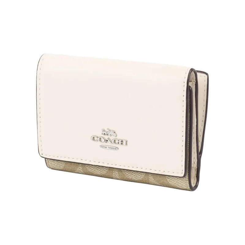 COACH Micro Coated Canvas With Smooth Leather Coin Purse Wallet Trumpets Women's White-3