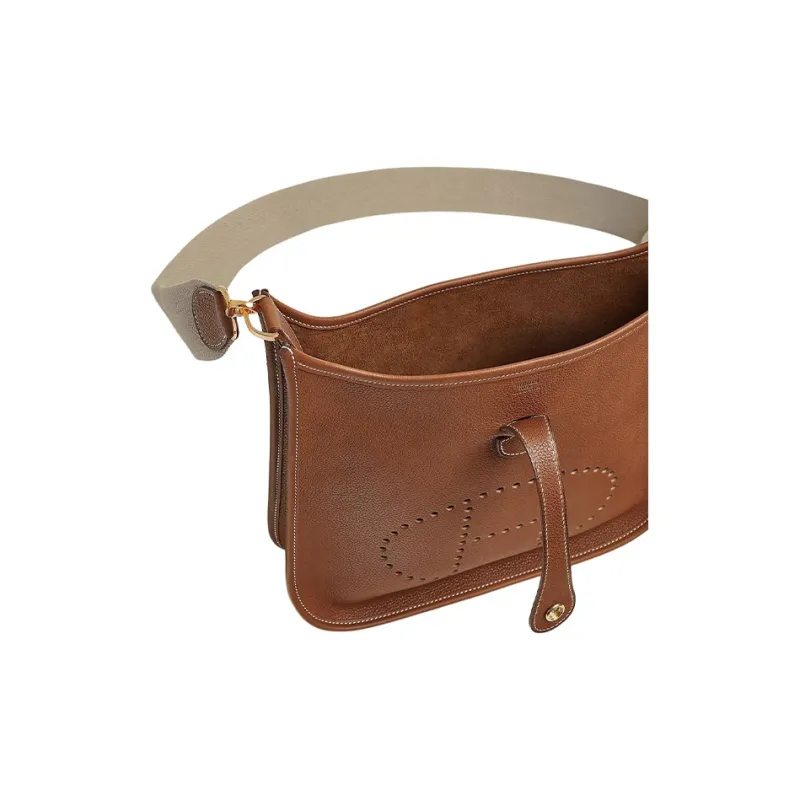 HERMES Evelyne Cow Leather Crossbody Bag Shoulder Bag Women's Gold Brown-3