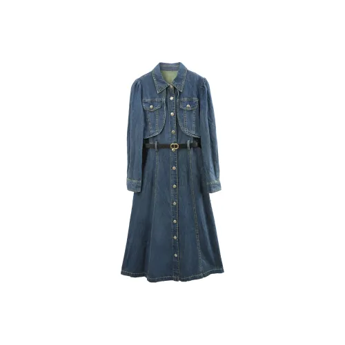 A paradise for awakening Long-Sleeved Dresses Women's Denim Blue