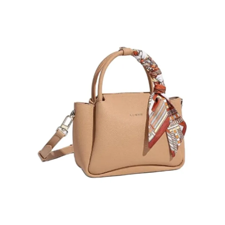 HONGU Cow Leather Crossbody One Shoulder Handbag Trumpets Women's Light Brown-5