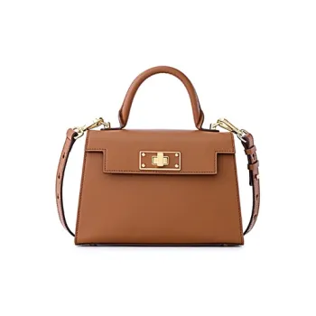FION Cow Leather Shoulder Bag Crossbody Bag Handbag Large Size Women's Brown