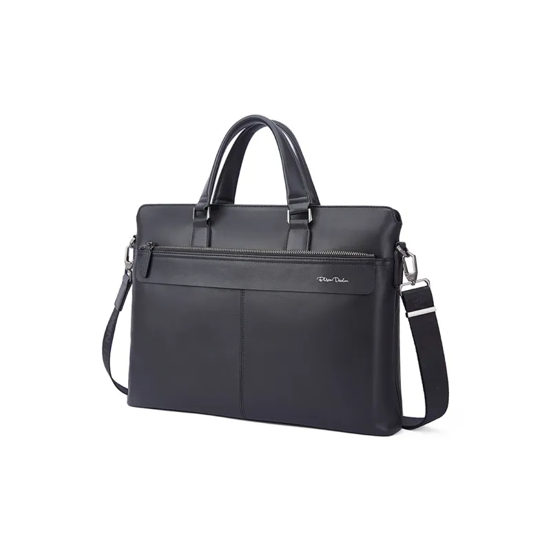 BISON DENIM Top Grain Cow Leather Genuine Leather Briefcase Shoulder Bag Crossbody Bag Men's Black-0