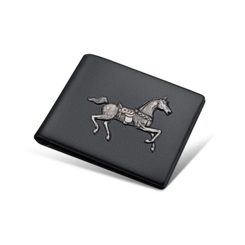 WilliamPOLO Top Grain Cow Leather Cropped Premium Wallet With Multiple Card Slots And Money Clip Men's Black-2