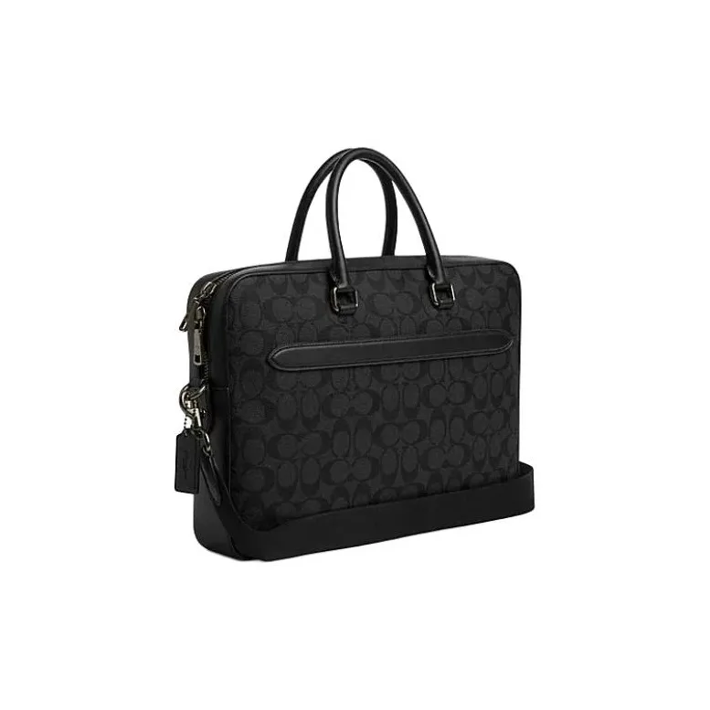 COACH ETHAN Artificial Leather Portable One Shoulder Crossbody Briefcases Large Size Men's Black-1