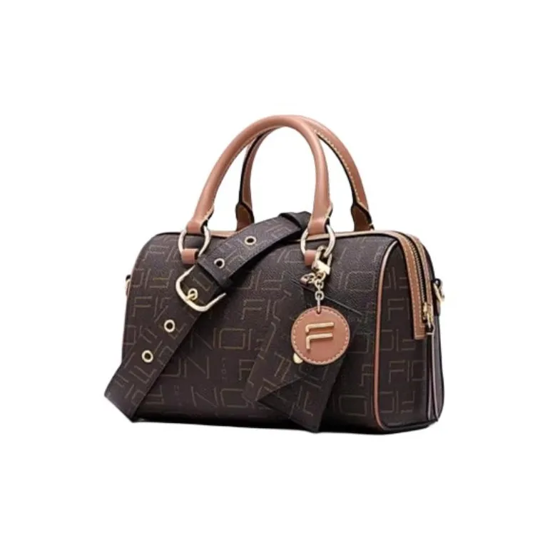 FION PVC Boston Bag Shoulder Bag Crossbody Bag Handbag Small Size Women's Coffee & Camel/Grey & Beige/Brown & Pink-3