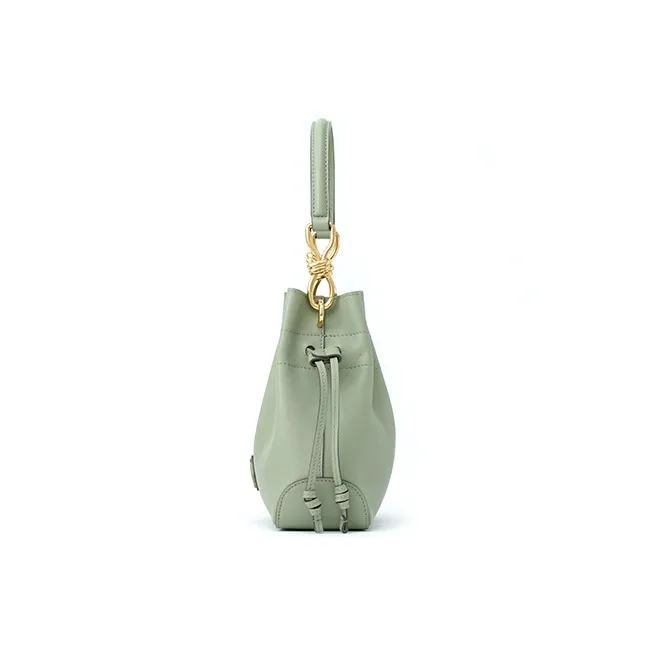 FION Cow Leather Bucket Bag, Shoulder Bag, Crossbody Bag, Handbag Medium Size Women's Mung Bean Brown-2