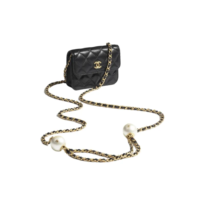 CHANEL Lambskin Shoulder Bag, Crossbody Bag Women's Black-1