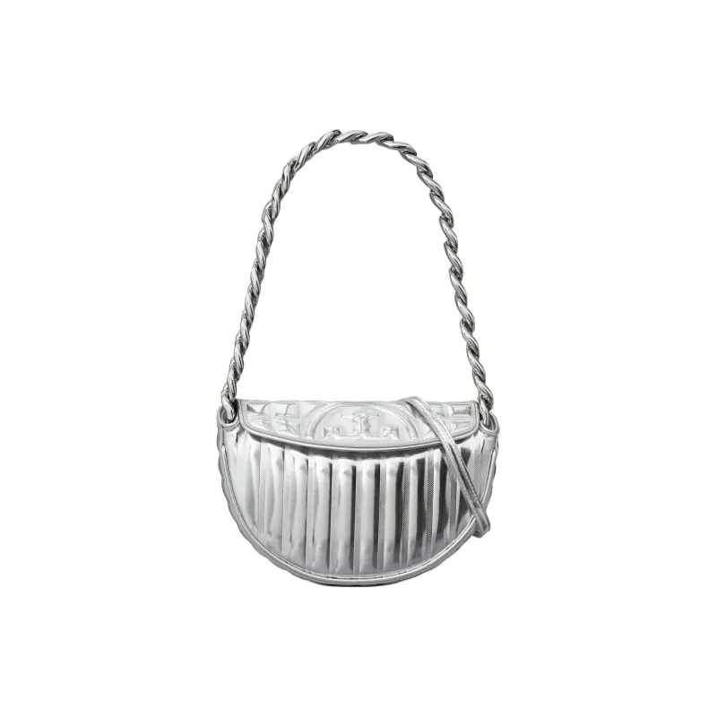 TORY BURCH Fleming Leather Crescent Bag Shoulder Handbag Mini Women's Silver-0