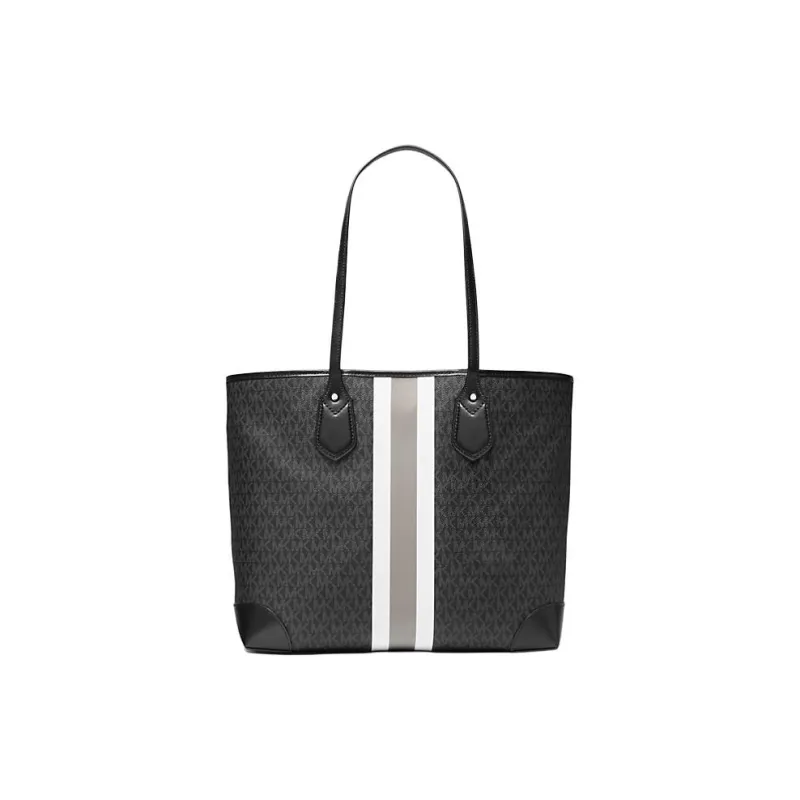 MICHAEL KORS Leather Cotton Canvas Tote Bag Shopping Bag Shoulder Bag Handbag Large Size Women's Black-1