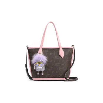 FION PVC Handbag Shoulder Bag Crossbody Bag Medium Size Women's Coffee & Pink