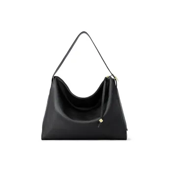 FION Cow Leather Tote Bag Shopping Bag Handbag Shoulder Bag Crossbody Bag Large Size Women's Night Black