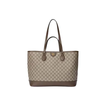 GUCCI Ophidia Canvas With Leather Tote Bag, Shopping Bag, Shoulder Bag, Handbag Medium Size Women's Beige & Ebony