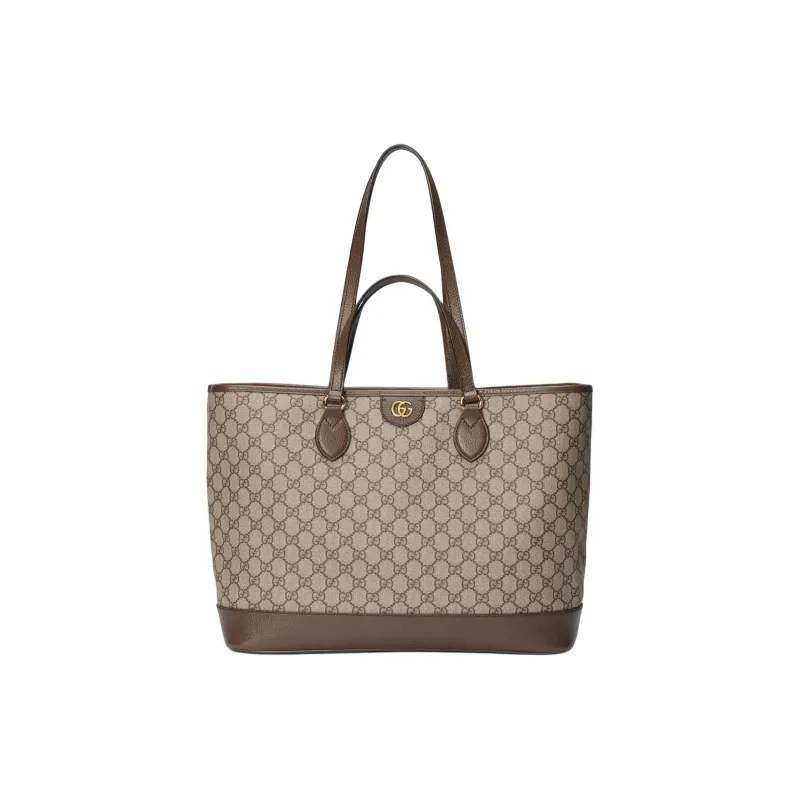 GUCCI Ophidia Canvas With Leather Tote Bag, Shopping Bag, Shoulder Bag, Handbag Medium Size Women's Beige & Ebony-0