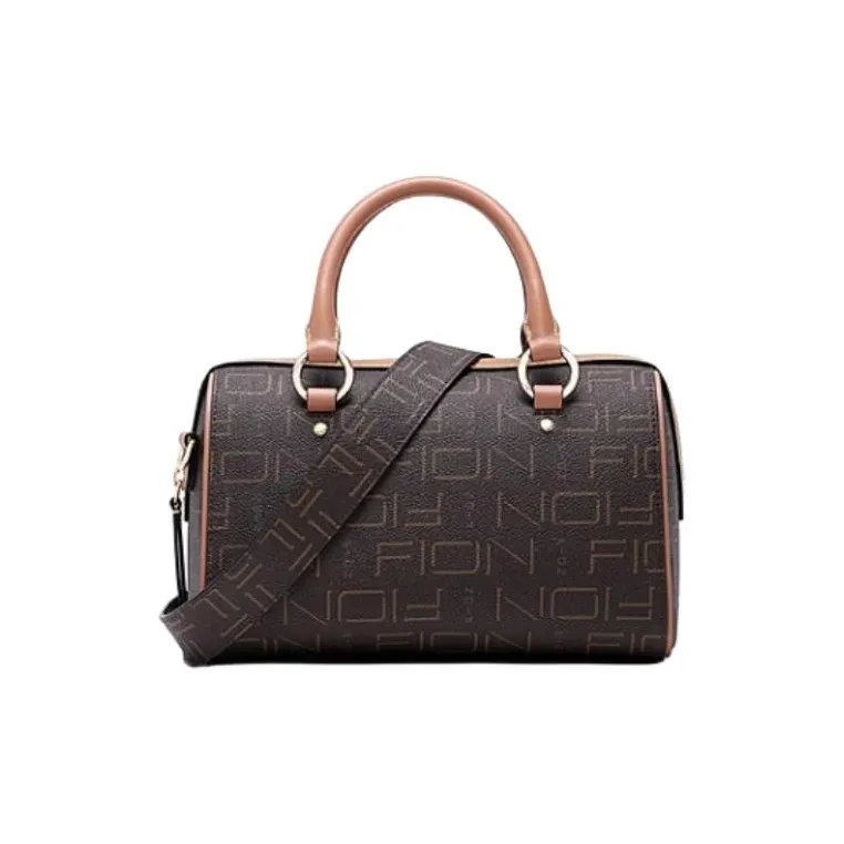FION PVC Boston Bag Shoulder Bag Crossbody Bag Handbag Small Size Women's Coffee & Camel/Grey & Beige/Brown & Pink-6