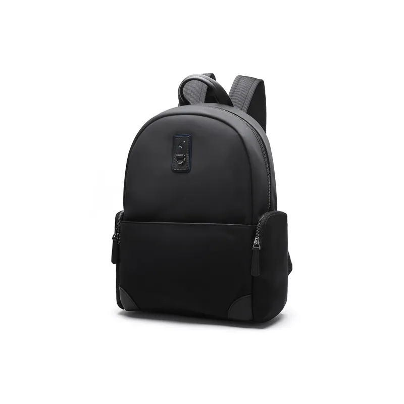 Satchi Fabric With Cow Leather Backpack Travel Bag Small Size Men's Black-1
