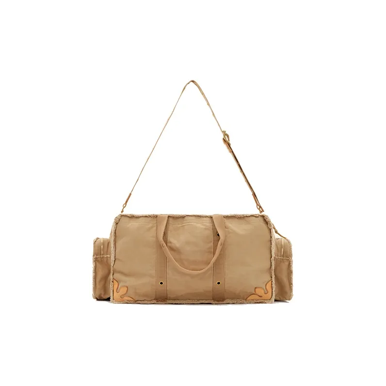 SMFK Cowhide Patchwork Canvas Canvas Bag Travel Bag Extra Large Women's Wheat-1