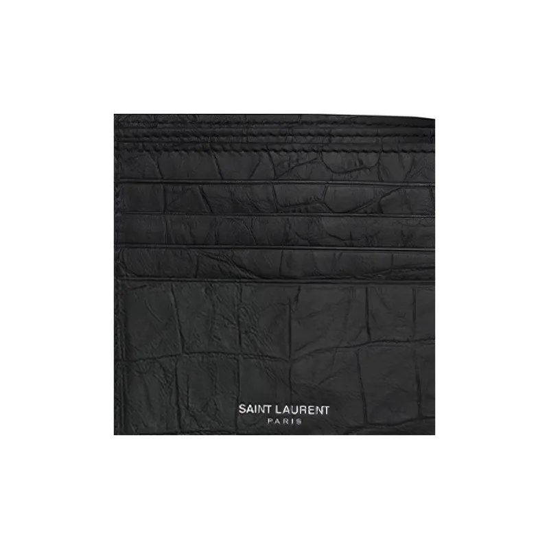 SAINT LAURENT CASSANDRE Crocodile Pattern Cow Leather 50% Off Wallet Unisex Black-7