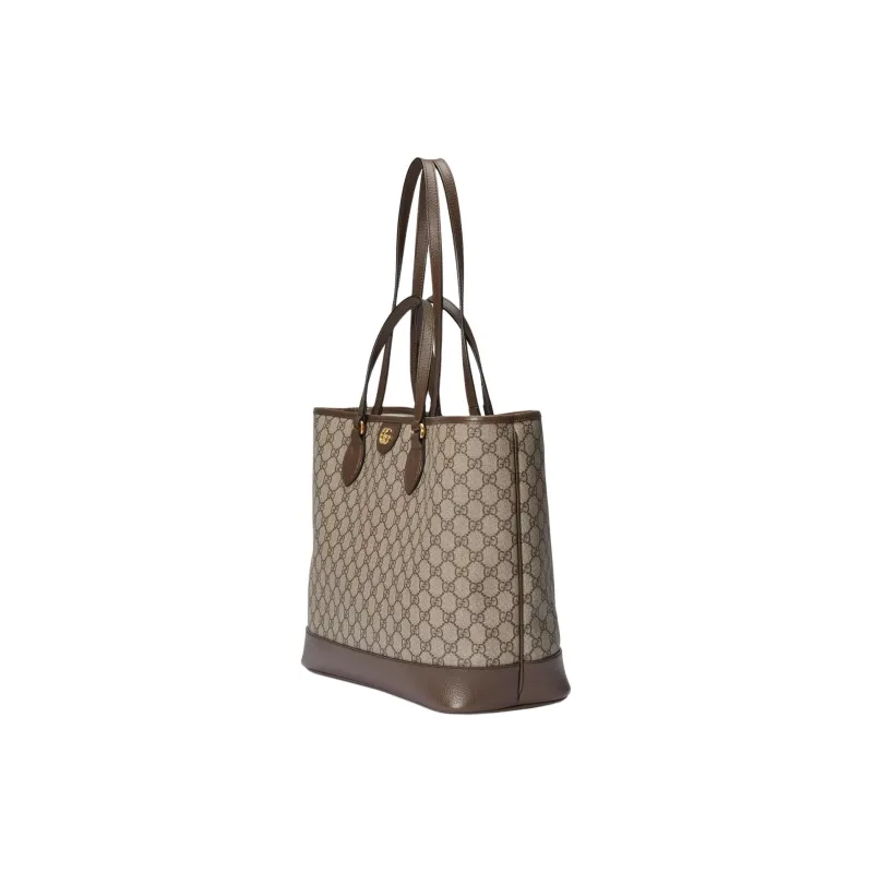 GUCCI Ophidia Canvas With Leather Tote Bag, Shopping Bag, Shoulder Bag, Handbag Medium Size Women's Beige & Ebony-1