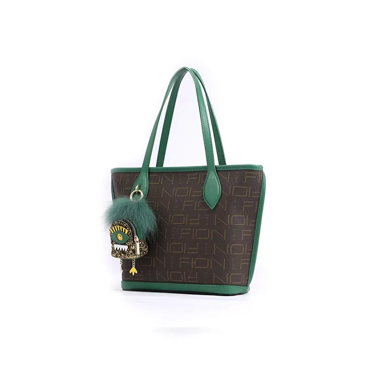 FION PVC Handbag Shoulder Bag Crossbody Bag Medium Size Women's Brown & Green-1
