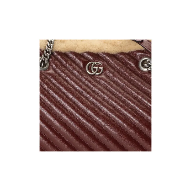 GUCCI GG Marmont Leather With Wool Tote Bag Shopping Bag Handbag Shoulder Bag Women's Burgundy-7