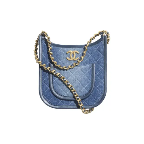 CHANEL Denim Hobo Pocket Hobo Bag Shoulder Bag Crossbody Bag Women's Blue
