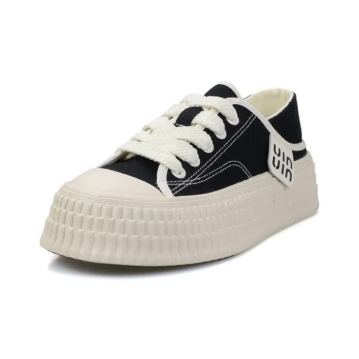 B10CROWN Anti Slip And Wear Resistant Balance Low Top Canvas Shoes Women's Black-2