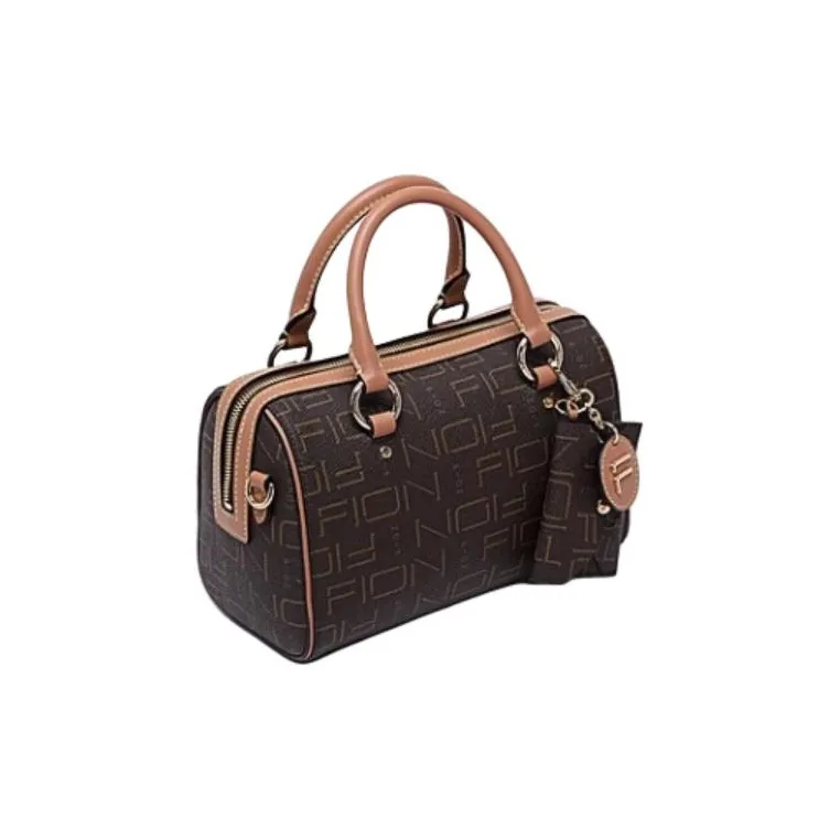 FION PVC Boston Bag Shoulder Bag Crossbody Bag Handbag Small Size Women's Coffee & Camel/Grey & Beige/Brown & Pink-5