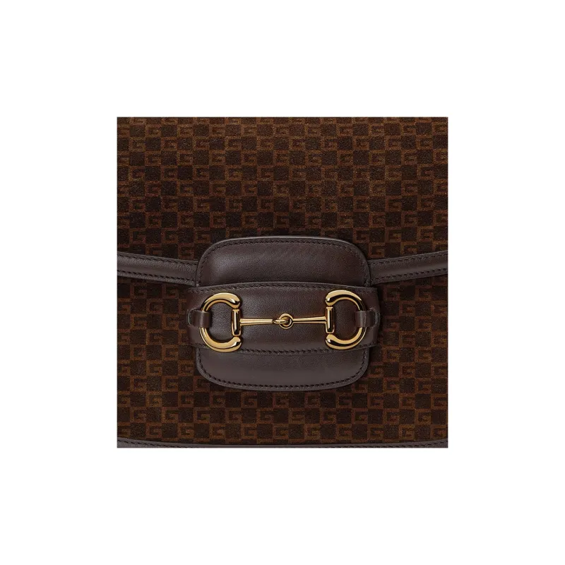 GUCCI Horsebit 1955 Leather Suede Bonded Saddle Bag Crossbody Shoulder Bag Women's Dark Brown-7
