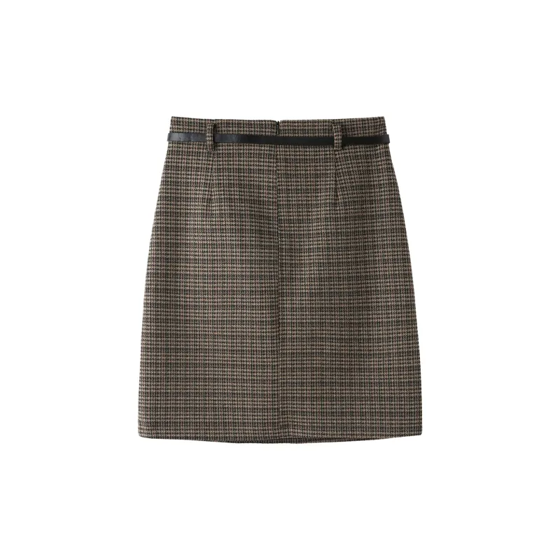 H YXIANG Casual Short Skirts Women's Coffee Plaid-1